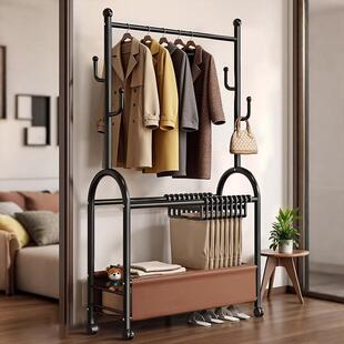 晾衣架落地家用室内可移动简易挂衣服架子多功能衣裤架一体衣帽架