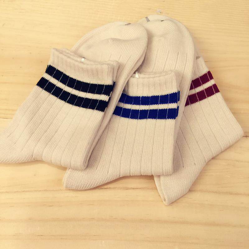 新款直销春秋款 日系韩版棉线二条杠短筒女袜 学院风情侣款运动休