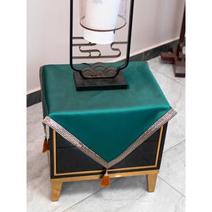 2U8K新中式 直销新款 墨绿长方桌布床头柜盖布餐桌布茶几台布轻奢纯