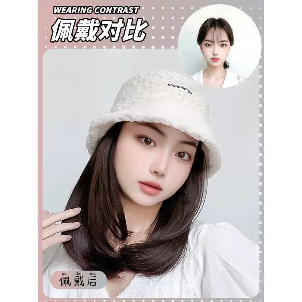 新款直销假发女短发帽子假发一体秋冬时尚羊羔毛渔夫帽波波头锁骨