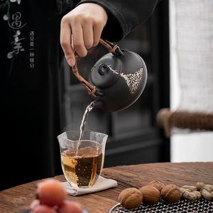 复古陶瓷提梁壶围炉煮茶器家用炭火明火煮茶壶带过滤粗陶 直销新款