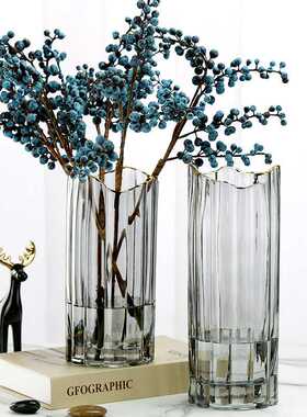 新款直销现代简约加厚玻璃花瓶创意透明高级感插花干花百合装饰摆