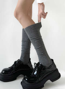 秋冬微压显瘦黑灰色小腿袜女不透咖啡色堆堆中筒半截袜奶白色薄款