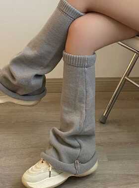 灰色喇叭阔腿针织袜套女秋冬保暖小腿堆堆袜日系辣妹jk亚文化腿套