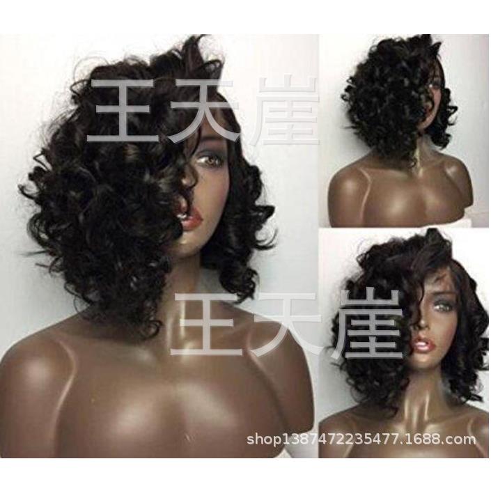 新款直销2020欧美新款女士假发 偏分黑色非洲小卷中长发短卷发
