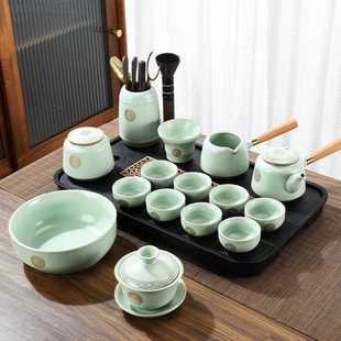 直销新款 功夫茶杯高档泡茶 高档汝窑茶具套装 家用开片办公会客中式