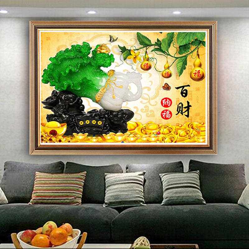 新款直销新款招财钻石画百财纳福贴钻十字绣满钻客厅百财图白菜点