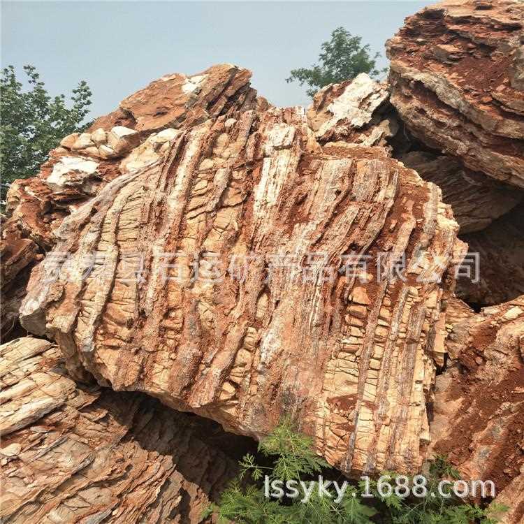 直销新款红色千层石假山石 园林别墅庭院造景假山石 千层石 景观