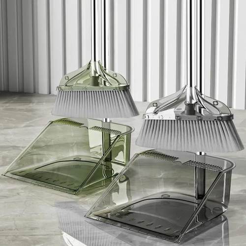 直销新款扫把套装轻奢不锈钢杆扫把簸箕套装家用可立扫加厚透明垃