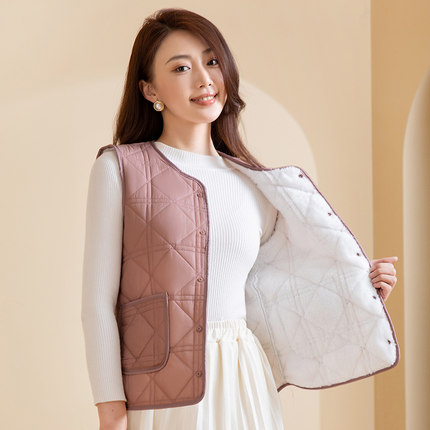 2024新款羽绒棉马甲女短款秋冬加绒加厚内胆打底保暖轻薄背心马夹