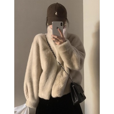 泽班启水貂绒皮草短款毛毛上衣