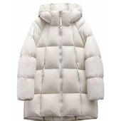 菱格白云朵泡芙羽绒棉服中长款 秋冬新款 宽松连帽面包服加厚外套潮