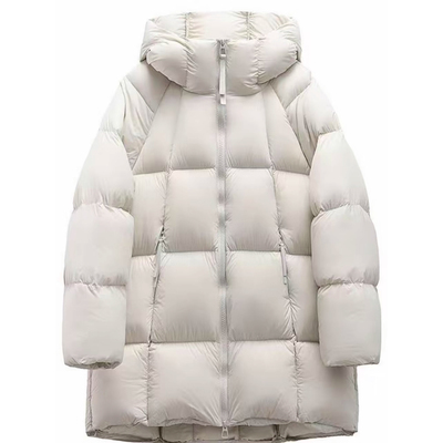 菱格白云朵泡芙羽绒棉服中长款秋冬新款宽松连帽面包服加厚外套潮