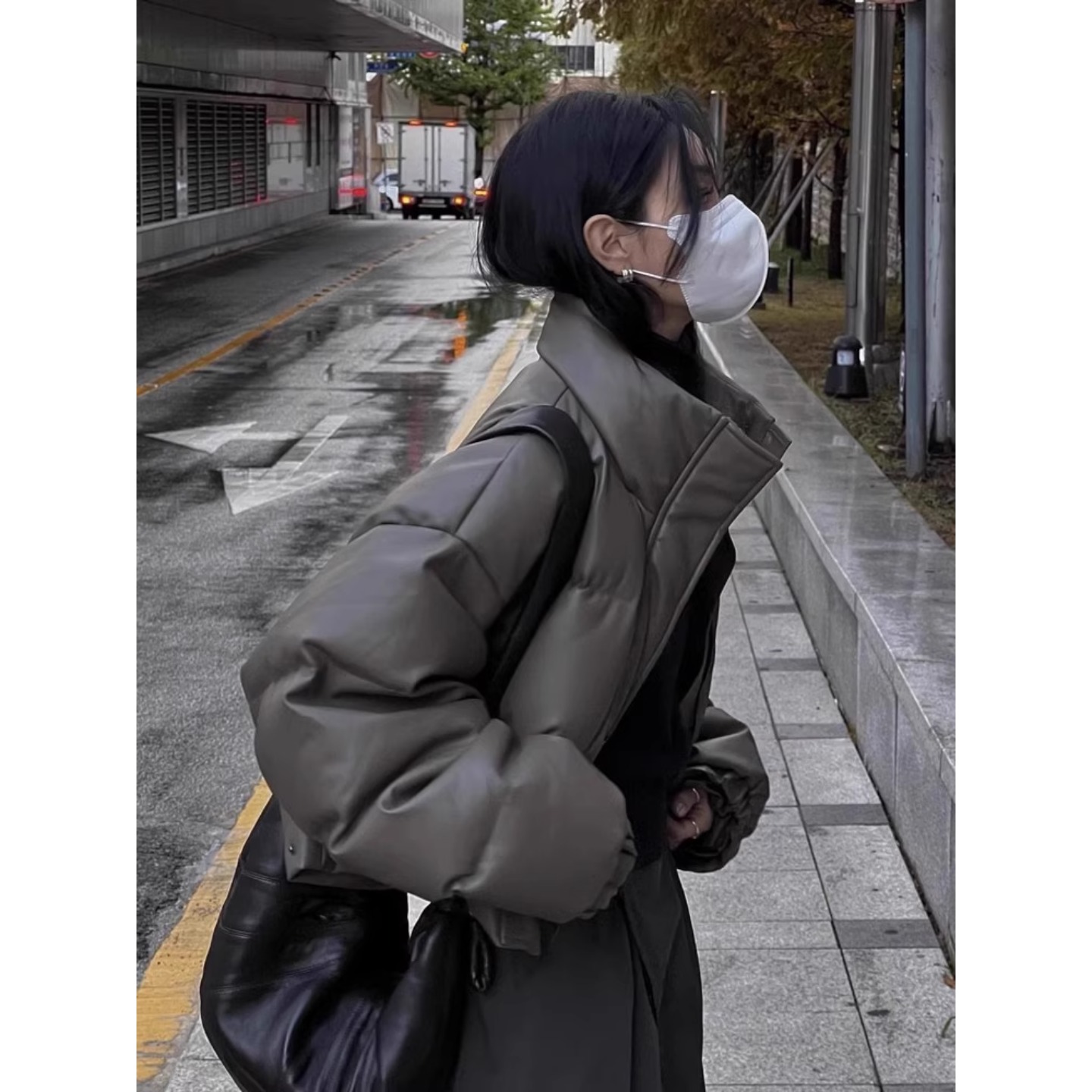 韩系短款pu皮羽绒棉衣棉服女冬季2025新款棉袄加厚小个子夹棉外套