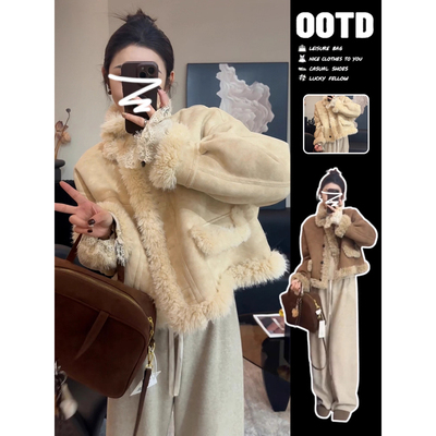 小个子香风羊羔毛绒外套女秋冬季穿搭2025新款独特超好看加厚上衣