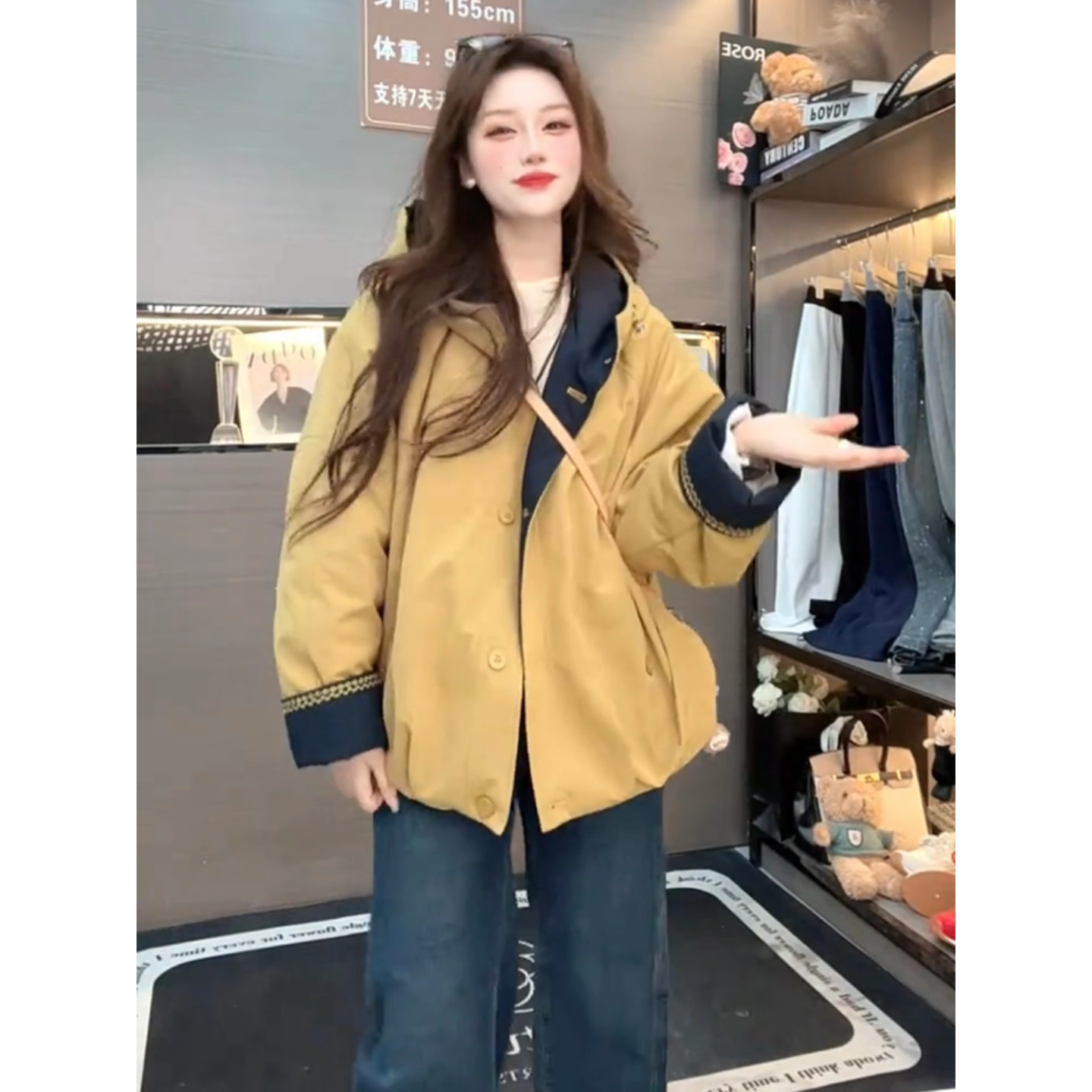 撞色连帽加绒加厚短外套女2025秋冬季新款小个子休闲百搭棉衣上衣