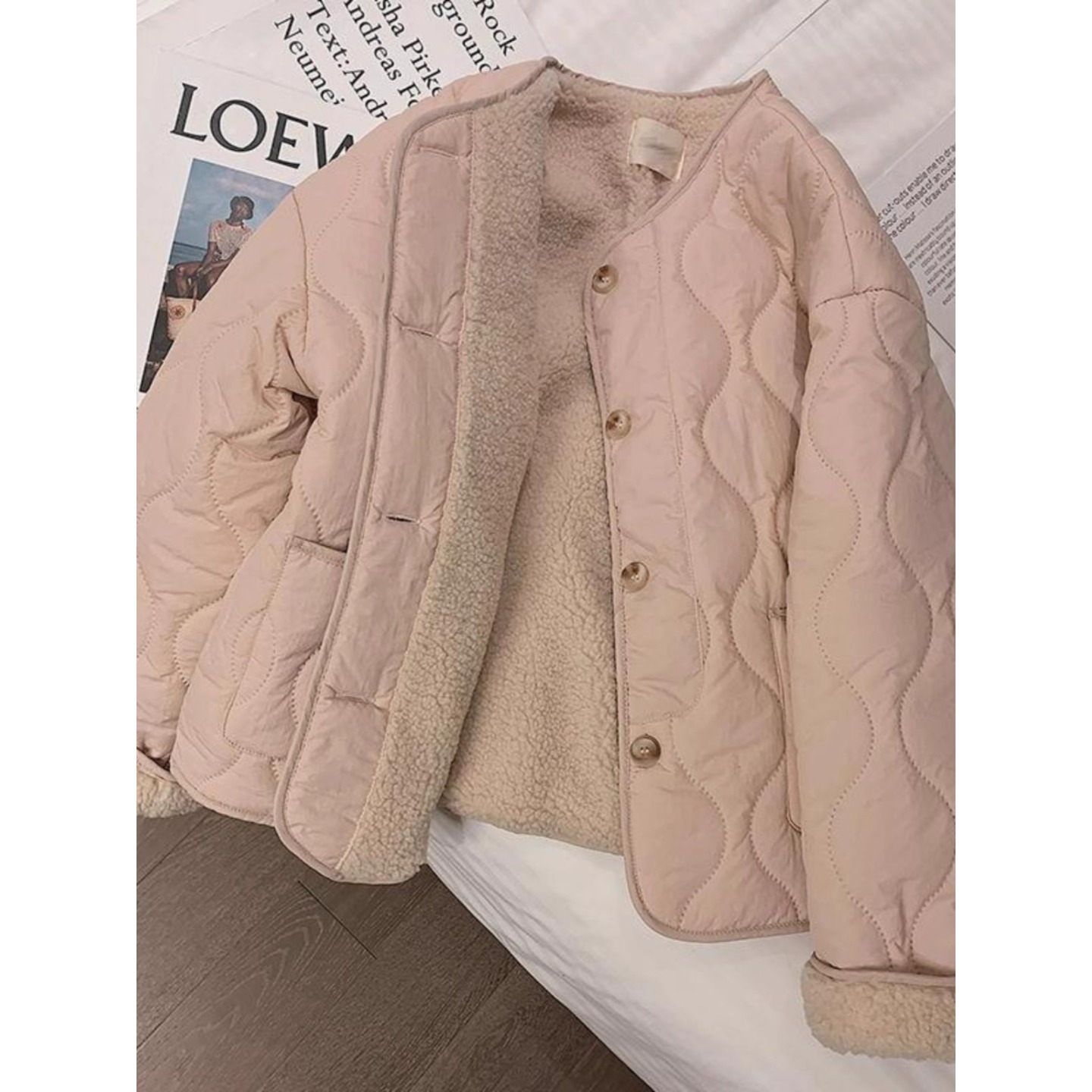 粉色羊羔绒棉衣女2025秋冬季新款韩版加厚圆领羊羔毛外套棉服棉袄