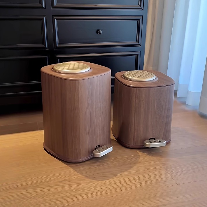 复古木纹垃圾桶真的高级感满满！