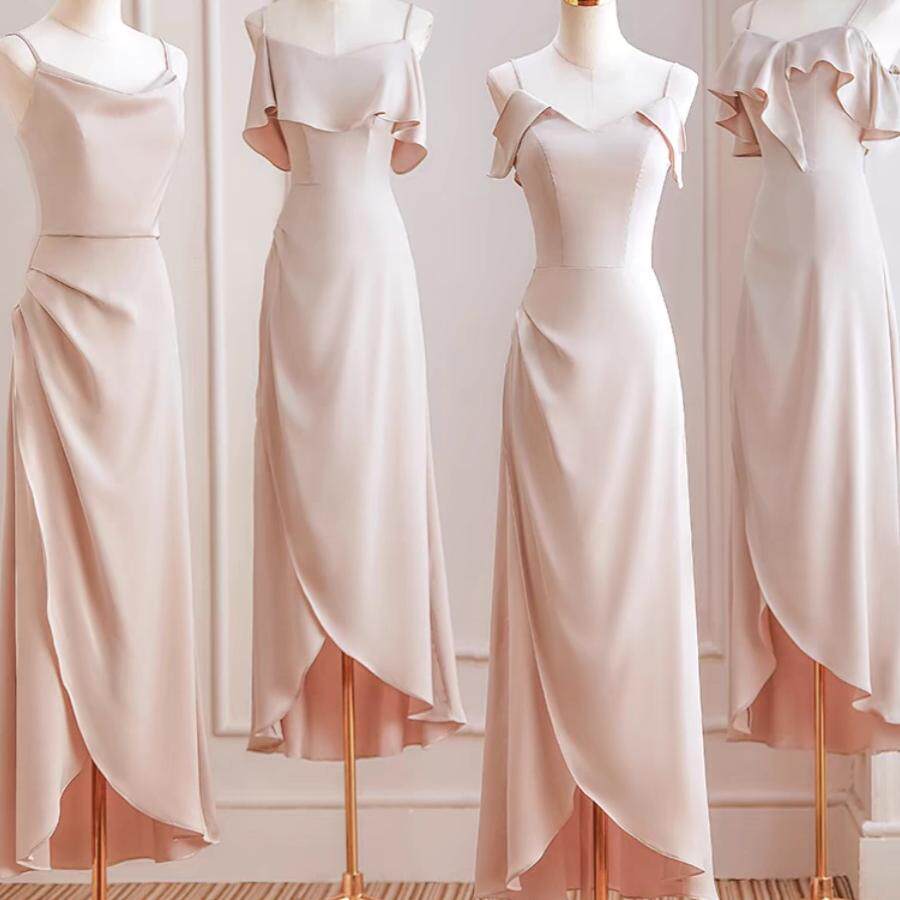 出租赁借缎面伴娘服2025新款姐妹团小众高级感成人礼显瘦礼服裙女