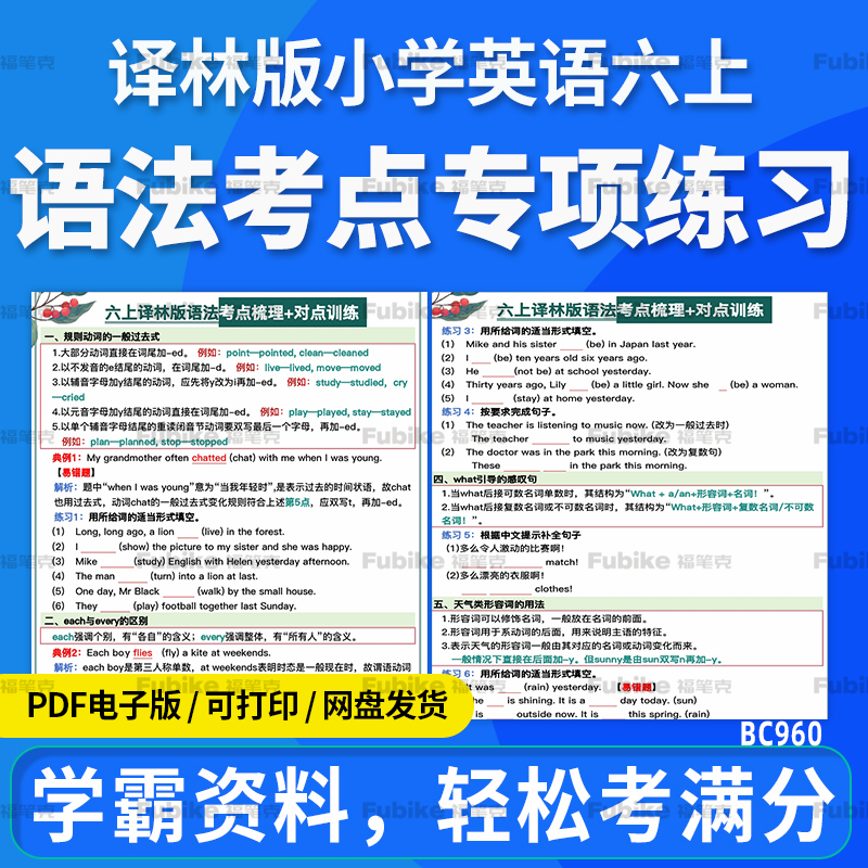 2025译林版小学英语六年级上册语法考点专项练习知识点梳理训练电子版资料