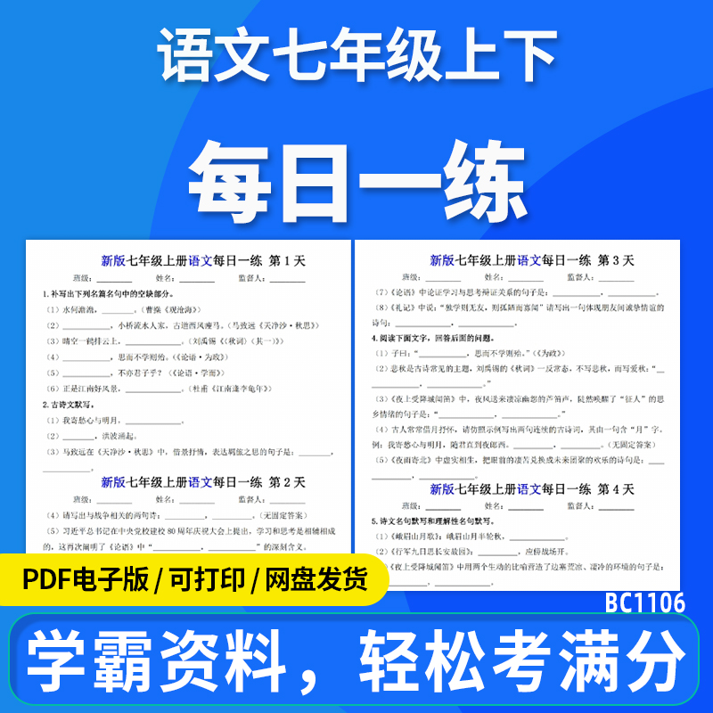 2025新版初中语文七年级上下册每日一练电子版资料