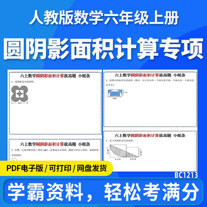 2025小学数学求圆阴影部分面积计算专项训练习题六年级上册电子版资料