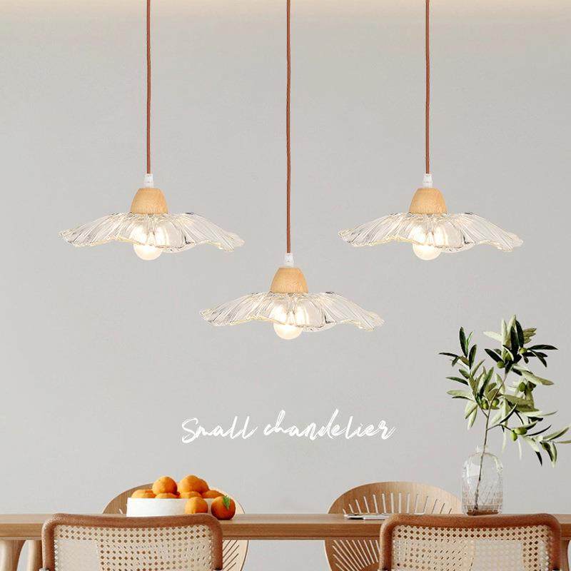 原木风餐厅吊灯现代简约日式木艺吧台饭厅灯复古荷叶民宿床头壁灯