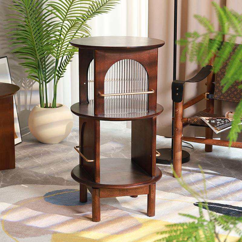 简约现代创意小茶几日式实木床头柜旋转置物书架沙发比萨边几角几