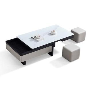 可伸拉微晶石茶几带储物意式极简小户型客厅家用长方形茶台茶桌