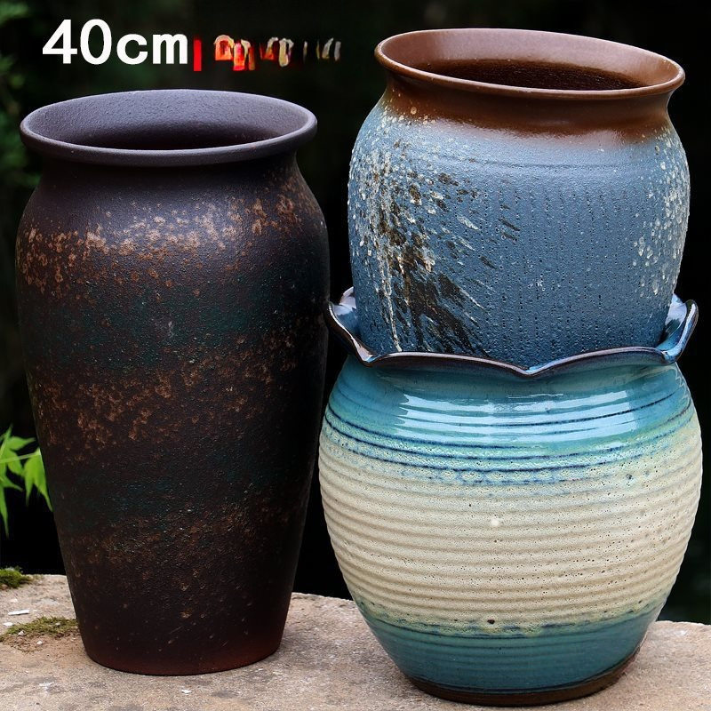 粗陶瓷花盆三角梅高筒盆陶罐批发大号绿植盆景月季大口径 微瑕