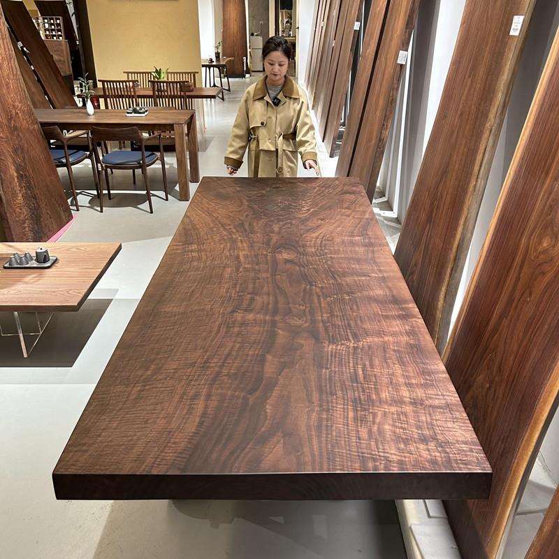 北美黑胡桃木大板原木茶室茶桌实木老板办公会议桌书桌自然边餐桌