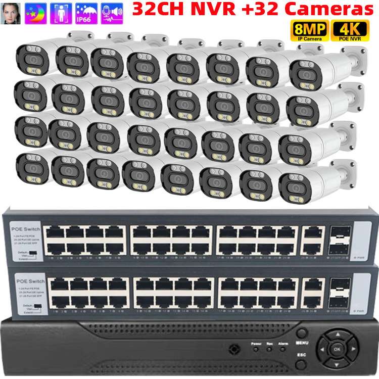32CHPOE Kit 监控套装 poe camera outdoor kit Full-color 8mp4k