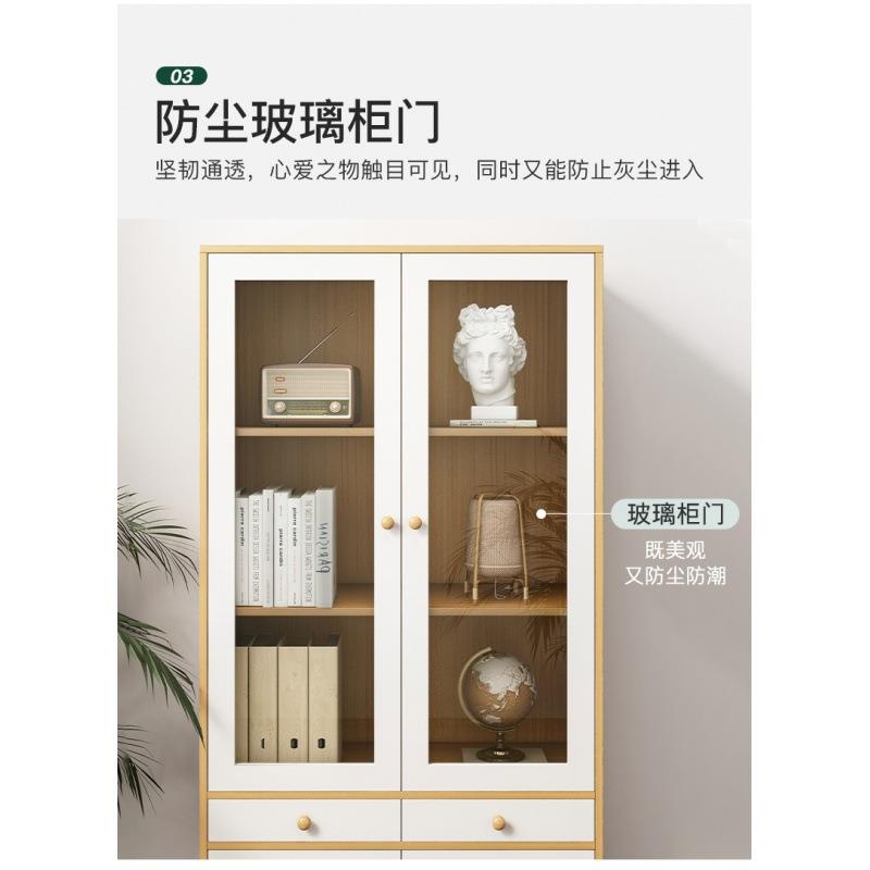书柜玻璃门带门一体靠墙玩具柜子收纳置物柜展示柜书架落地置物架