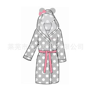 外单尾货处理迪*士*尼成人女士棉制割绒活性印花灰色波点浴袍