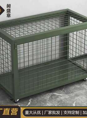 军绿色移动网箱重型仓储笼仓库野外物资周转箱加厚带轮铁笼子托盘