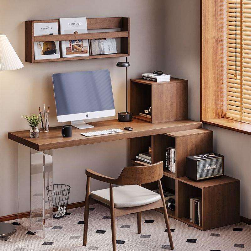 实木书架书桌简约书柜小户型学生家用一体学习桌卧室一整套