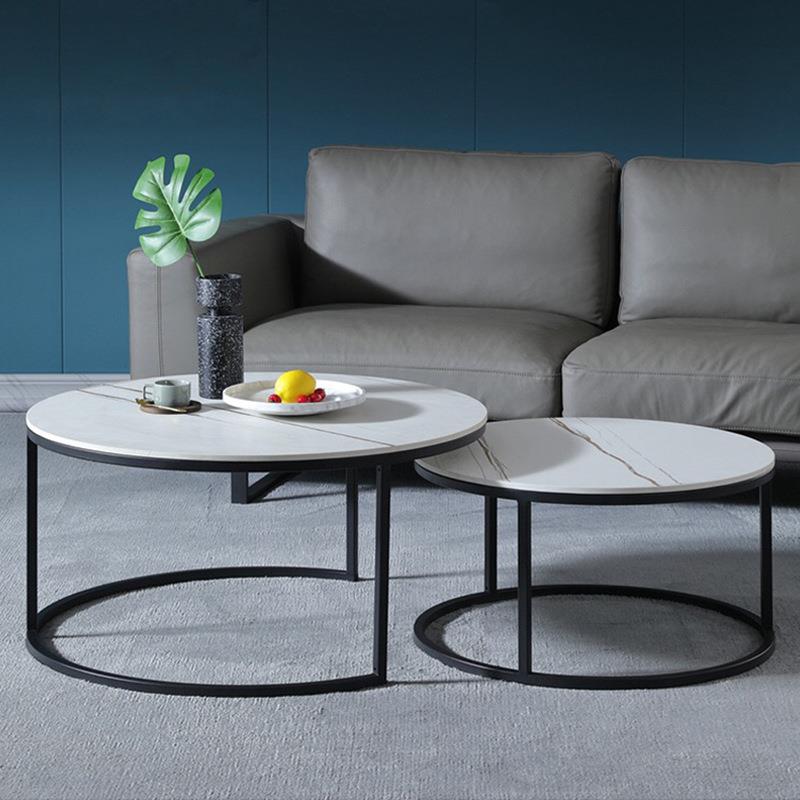 岩板茶几简约现代小户型圆形茶几电视柜组合客厅家用大理石大小圆