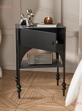 卧室床头柜小户型沙发边几家用新款简约黑色窄边柜复古个性置物架