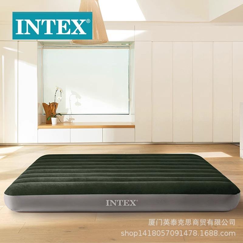 intex64109绿色加大双人植绒线拉空气床气垫床午休野营床
