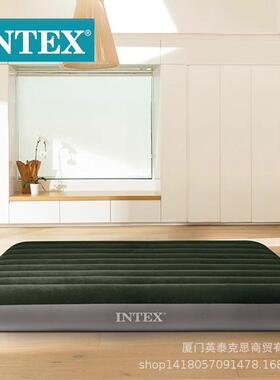 intex64109绿色加大双人植绒线拉空气床气垫床午休野营床