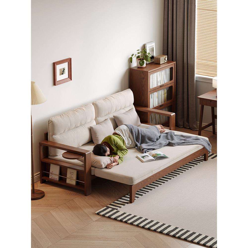 实木沙发床伸缩双人1米5多功能小户型客厅沙发床折叠两用2025新款