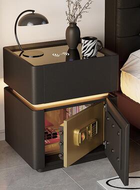 智能床头柜保险箱一体家用卧室实木带锁高级轻奢多功能黑色收纳柜