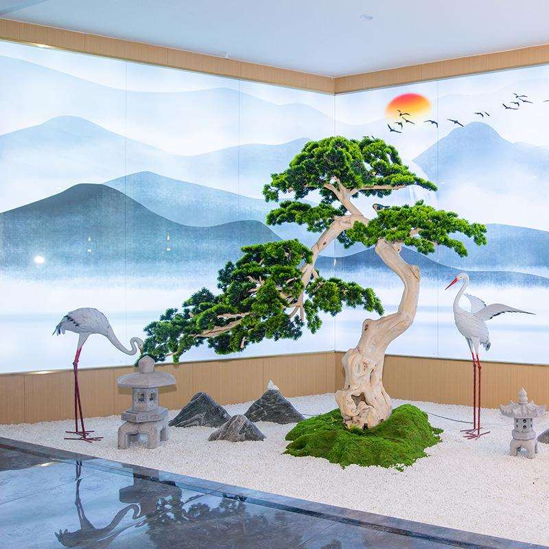 迎客松仿真树大型假树中式室内造景罗汉松绿植玄关橱窗楼梯口景观