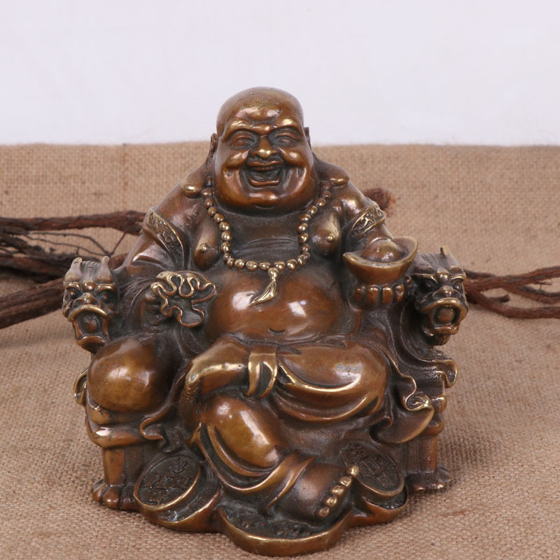 铜做旧仿古龙椅佛 笑佛古玩收藏 坐佛工艺品摆件 厂家