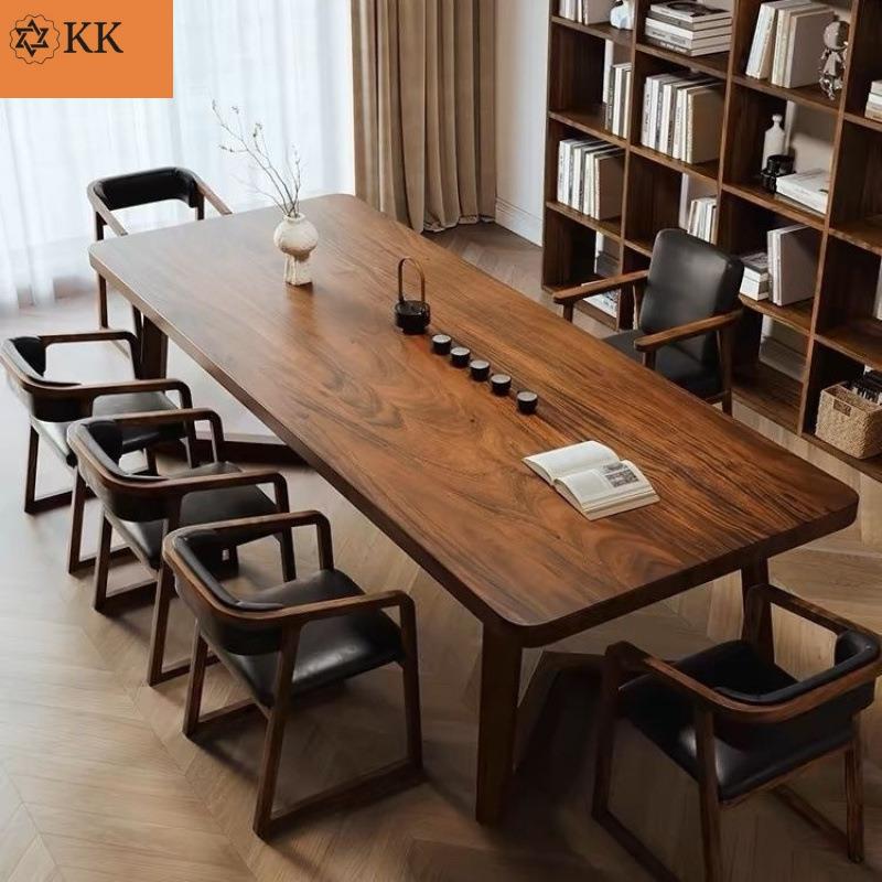 餐桌家用二合一工作台学习阅读桌大板茶桌南美胡桃木高档客厅书桌