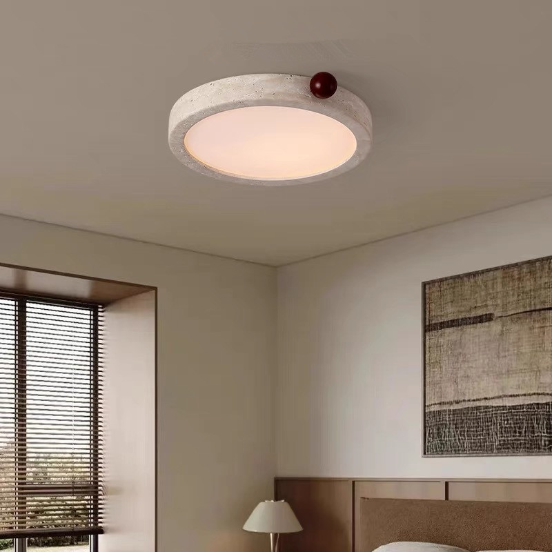 中古诧寂风儿童房间led全光谱护眼黄洞石卧室吸顶灯圆形客厅灯具
