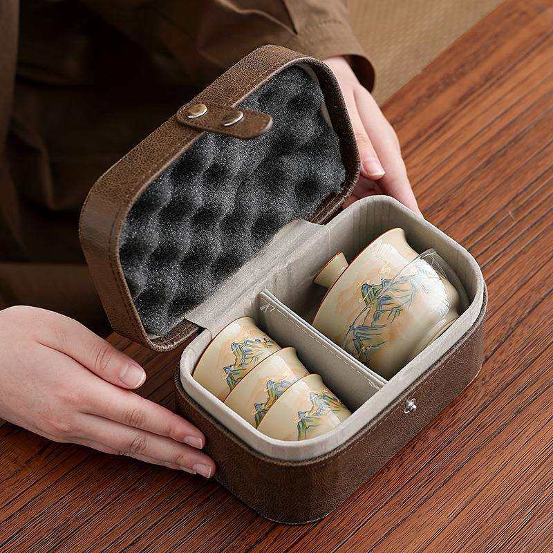 草木灰玻璃陶瓷旅行茶具套装户外随身便携快客杯简约高档一壶三杯