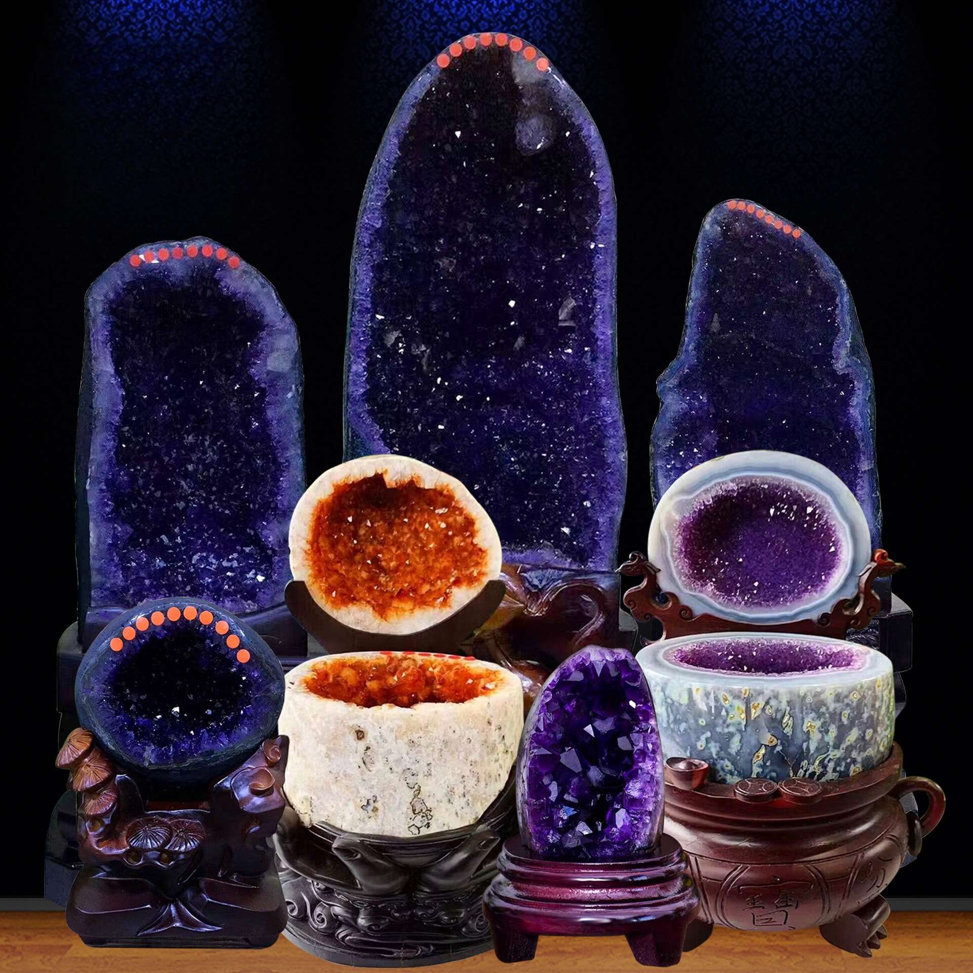 天然紫水晶洞摆件 巴西水晶洞钱袋子办公室玄关客厅原石摆件