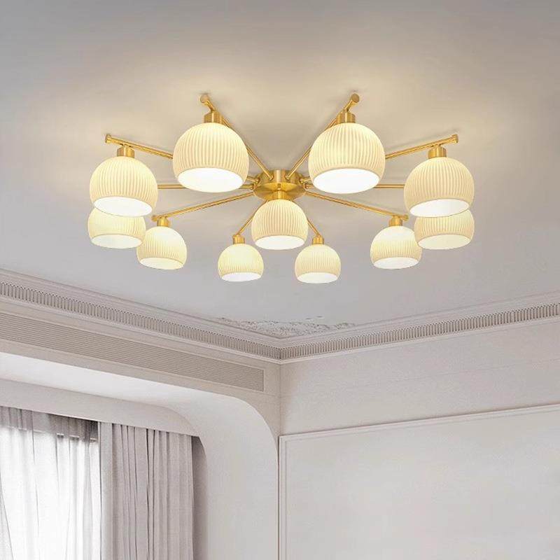 客厅吸顶灯主灯全铜简约田园卧室灯法式复古奶油风中古餐厅房间灯