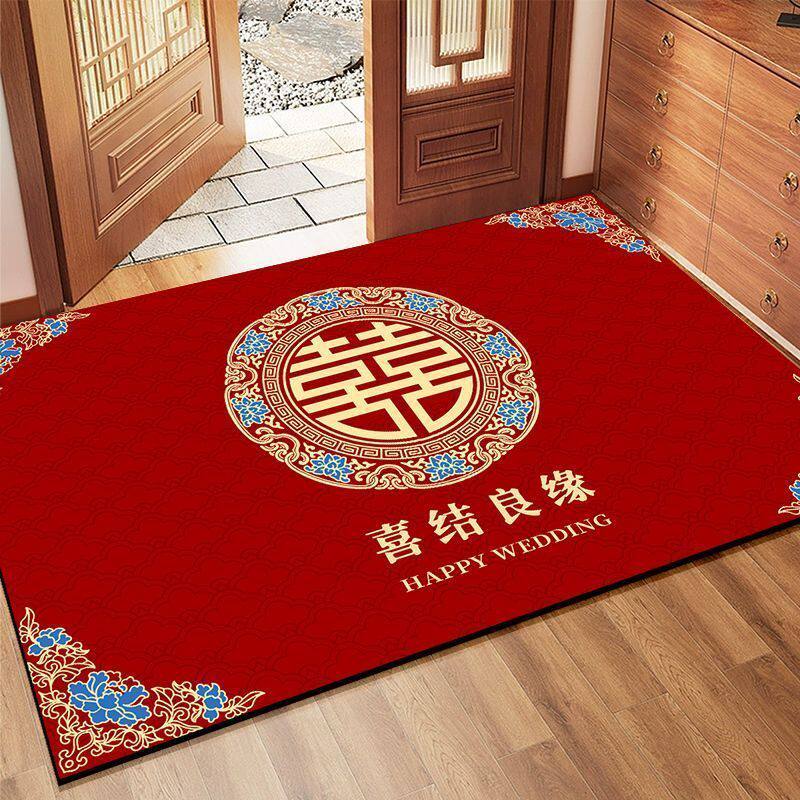 结婚喜字地垫入户门垫红色喜庆婚房进门门口脚垫防滑耐脏新婚地毯